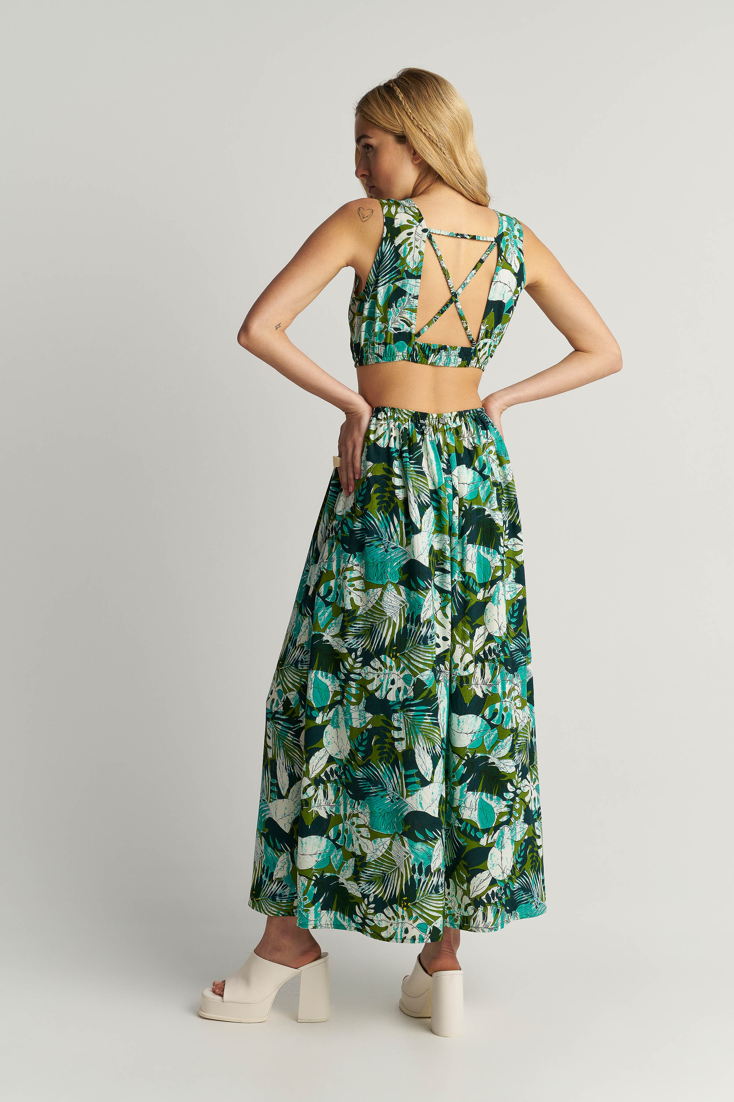 OUTLET > Φορέματα Φόρεμα cut out μακρύ με palm leaves Green