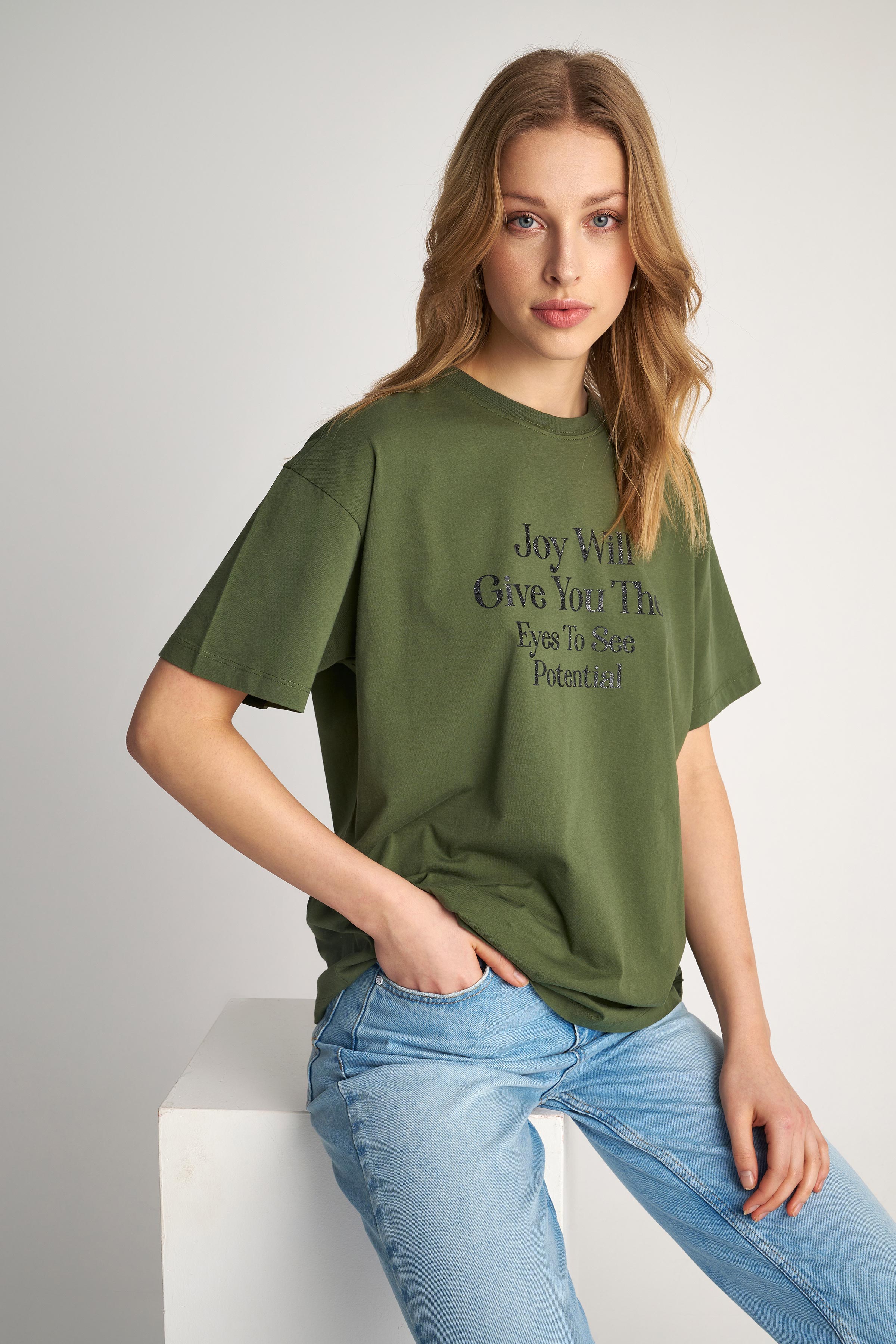 ΡΟΥΧΑ > Μπλούζες & Τοπ T-shirt με lettering Khaki